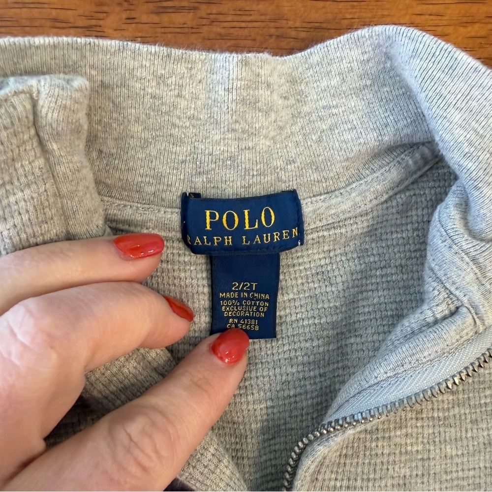 Polo Ralph Lauren Light Gray Kids' Half-Zip thermal pullover Sweater size 2/2T - Picture 2 of 5